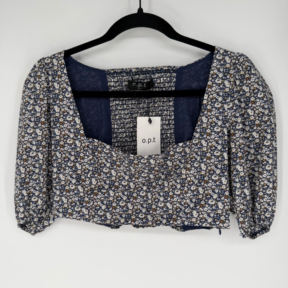O.P.T FLORAL PUFF SLEEVE CROPPED TOP SMALL NWT COOTAGECORE FLORAL MILKMAID SMOCK